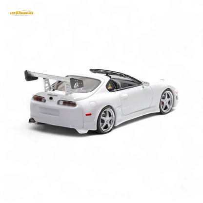 White Toyota Supra Targa diecast model in 1:64 scale, featuring fast speed design, by Lot57Supplies Diecast Shop.