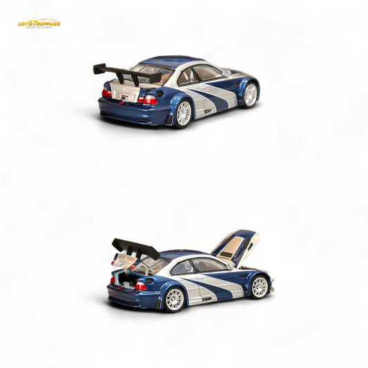 (Pre-Order) Ghost Player BMW E46 M3 GTR Silver Blue 1:64 - Evergreen Kings