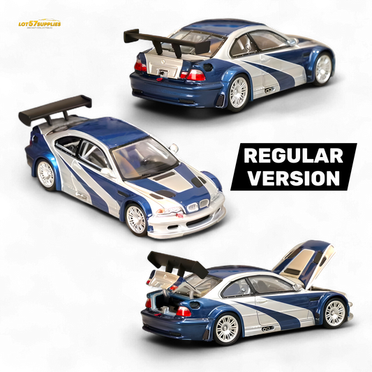 (Pre-Order) Ghost Player BMW E46 M3 GTR Silver Blue 1:64 - Evergreen Kings