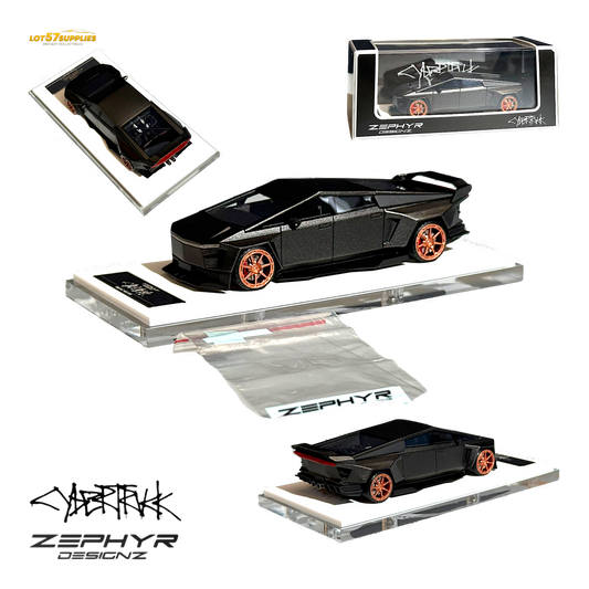 Matte gray 1:64 scale Tesla Cybertruck diecast model with custom widebody design by Lot57Supplies Diecast Shop.