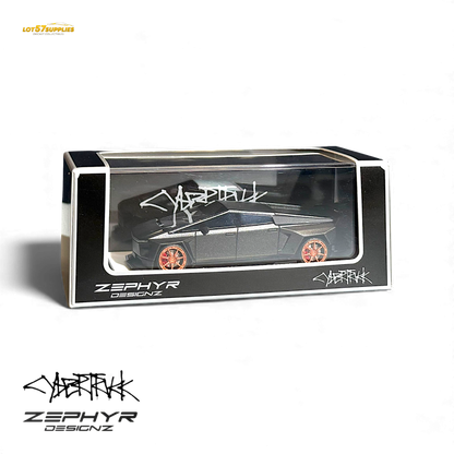Matte gray 1:64 scale Tesla Cybertruck diecast model with widebody design, detailed features, by Lot57Supplies Diecast Shop.