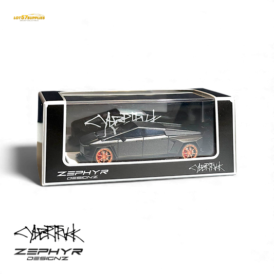 Matte gray 1:64 scale Tesla Cybertruck diecast model with widebody design, detailed features, by Lot57Supplies Diecast Shop.