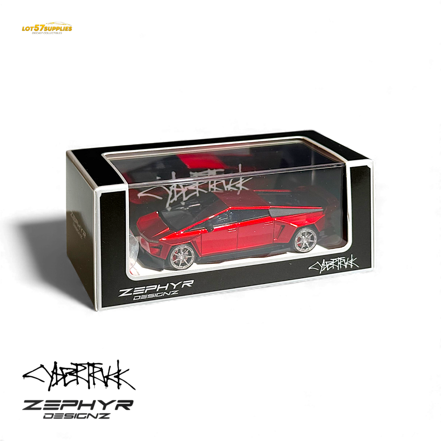 404ERROR Tesla Cybertruck Custom Widebody Lowered - Metallic Red 1:64 - Evergreen Kings