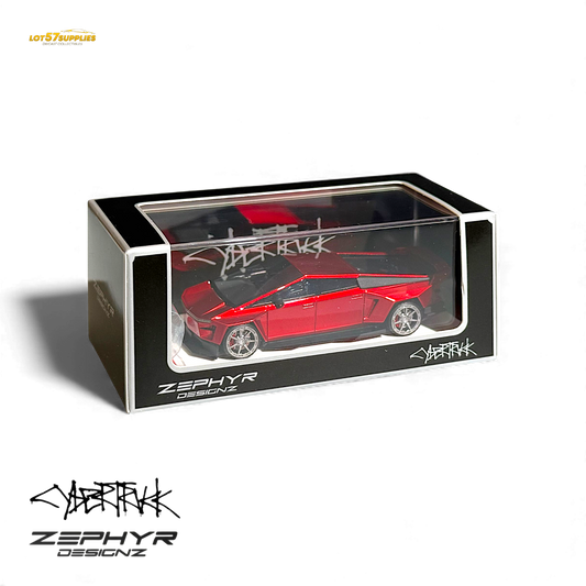 404ERROR Tesla Cybertruck Custom Widebody Lowered - Metallic Red 1:64 - Evergreen Kings