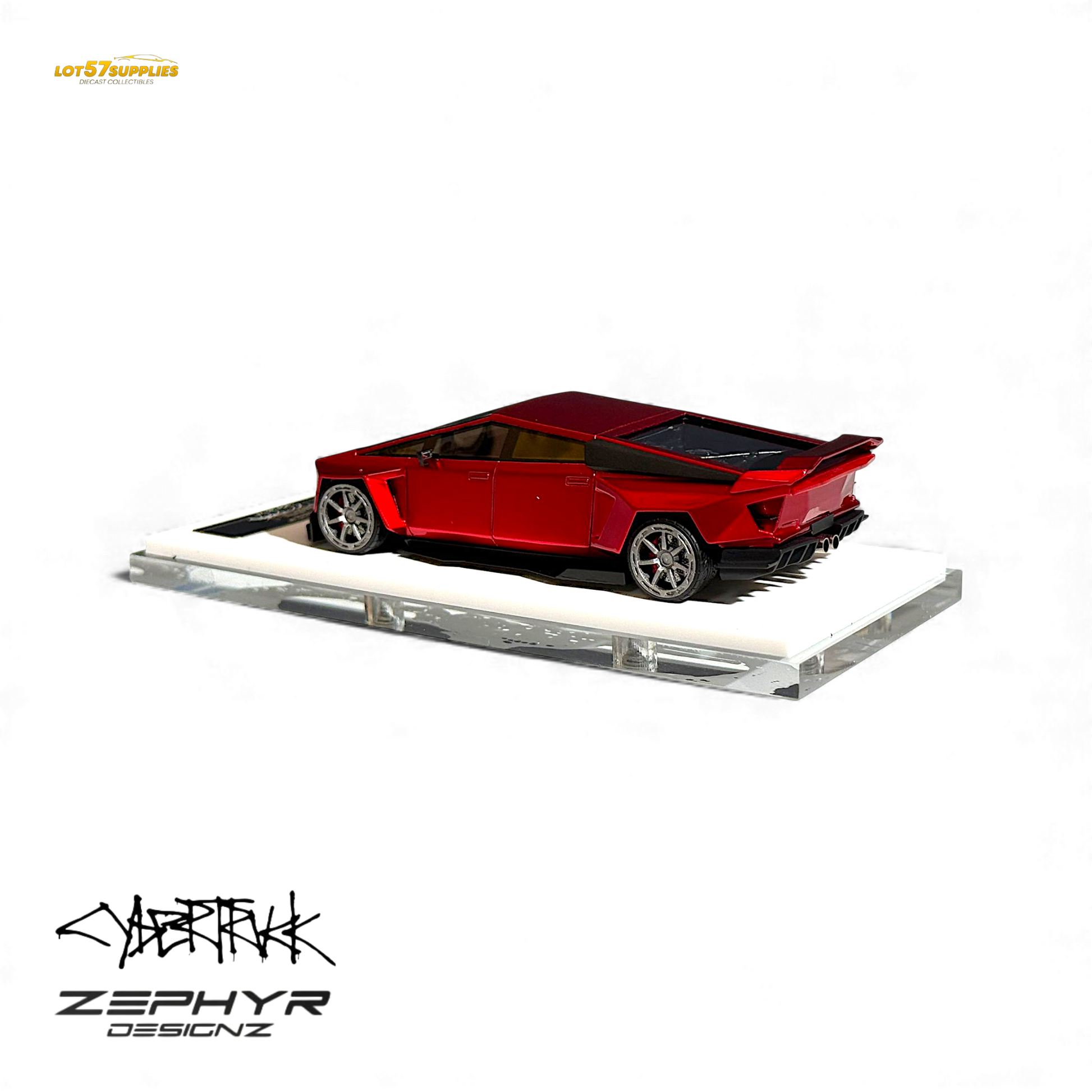 404ERROR Tesla Cybertruck Custom Widebody Lowered - Metallic Red 1:64 - Evergreen Kings