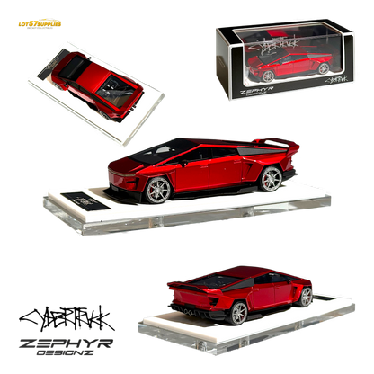 404ERROR Tesla Cybertruck Custom Widebody Lowered - Metallic Red 1:64 - Evergreen Kings