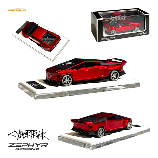 404ERROR Tesla Cybertruck Custom Widebody Lowered - Metallic Red 1:64 - Evergreen Kings