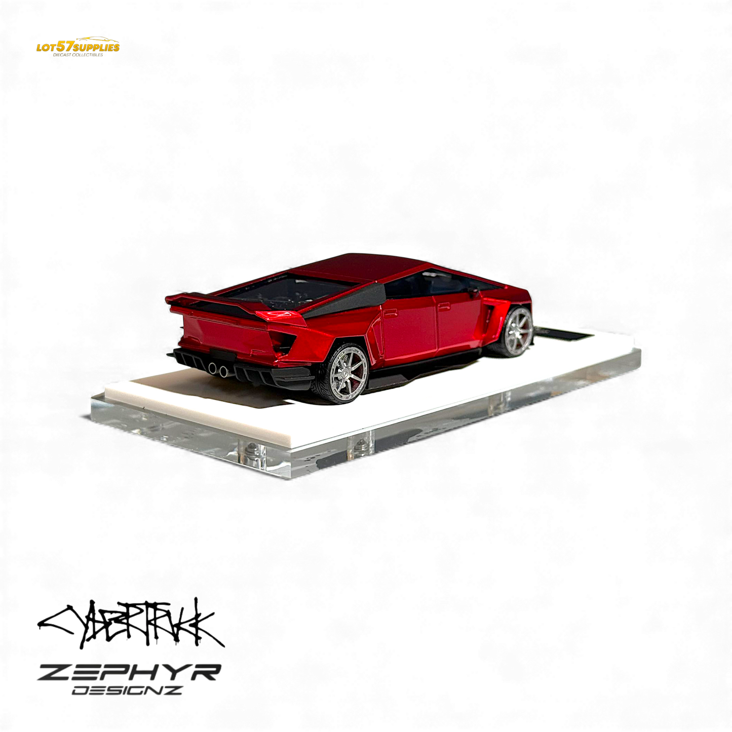 404ERROR Tesla Cybertruck Custom Widebody Lowered - Metallic Red 1:64 - Evergreen Kings