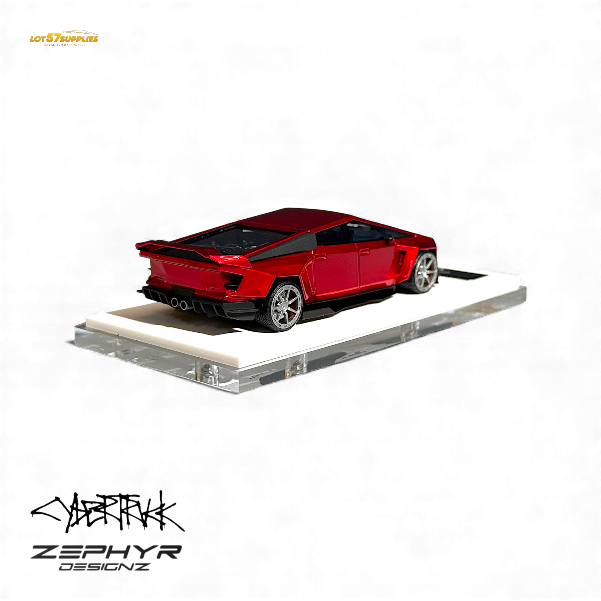 404ERROR Tesla Cybertruck Custom Widebody Lowered - Metallic Red 1:64 - Evergreen Kings