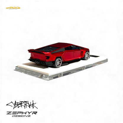404ERROR Tesla Cybertruck Custom Widebody Lowered - Metallic Red 1:64 - Evergreen Kings