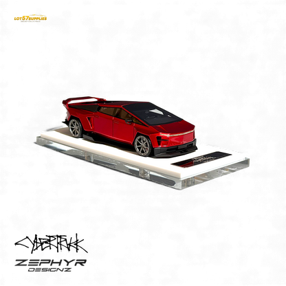 404ERROR Tesla Cybertruck Custom Widebody Lowered - Metallic Red 1:64 - Evergreen Kings