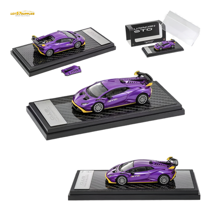 Purple Lamborghini Huracan STO diecast model in 1:64 scale by Lot57Supplies, detailed miniature car for collectors.