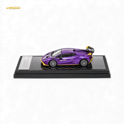 Purple LCD Lamborghini Huracan STO diecast model in 1:64 scale, detailed miniature car by Lot57Supplies Diecast Shop.