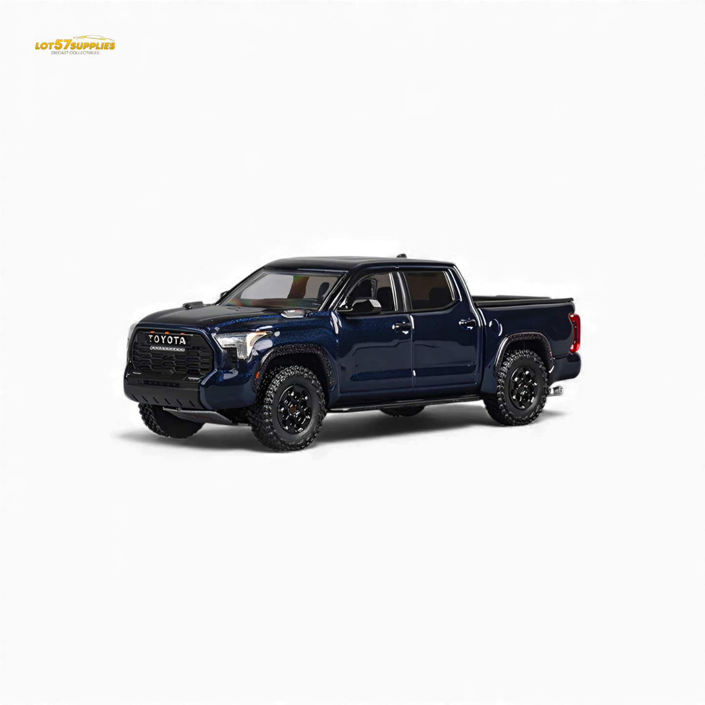 Metallic blue Toyota Tundra diecast model in 1:64 scale by Lot57Supplies Diecast Shop, detailed view of the miniature truck.