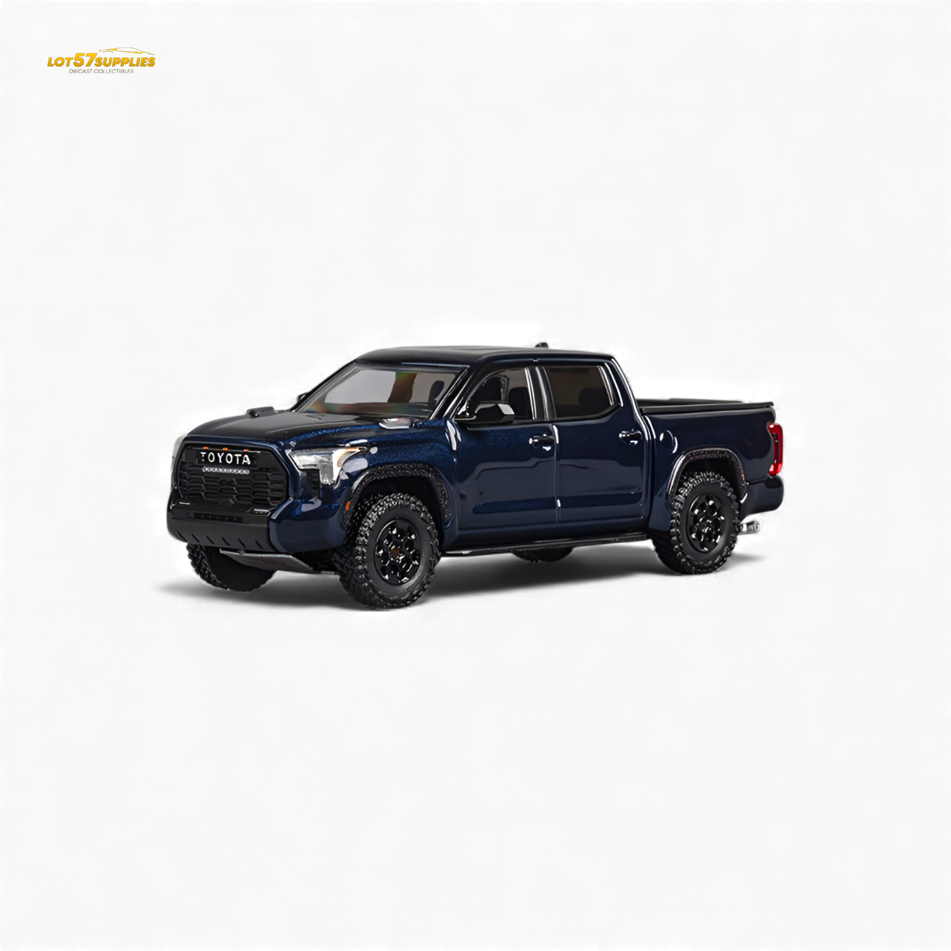 Metallic blue Toyota Tundra diecast model in 1:64 scale by Lot57Supplies Diecast Shop, detailed view of the miniature truck.