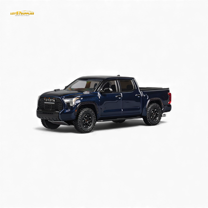 Metallic blue Toyota Tundra diecast model in 1:64 scale by Lot57Supplies Diecast Shop, detailed view of the miniature truck.