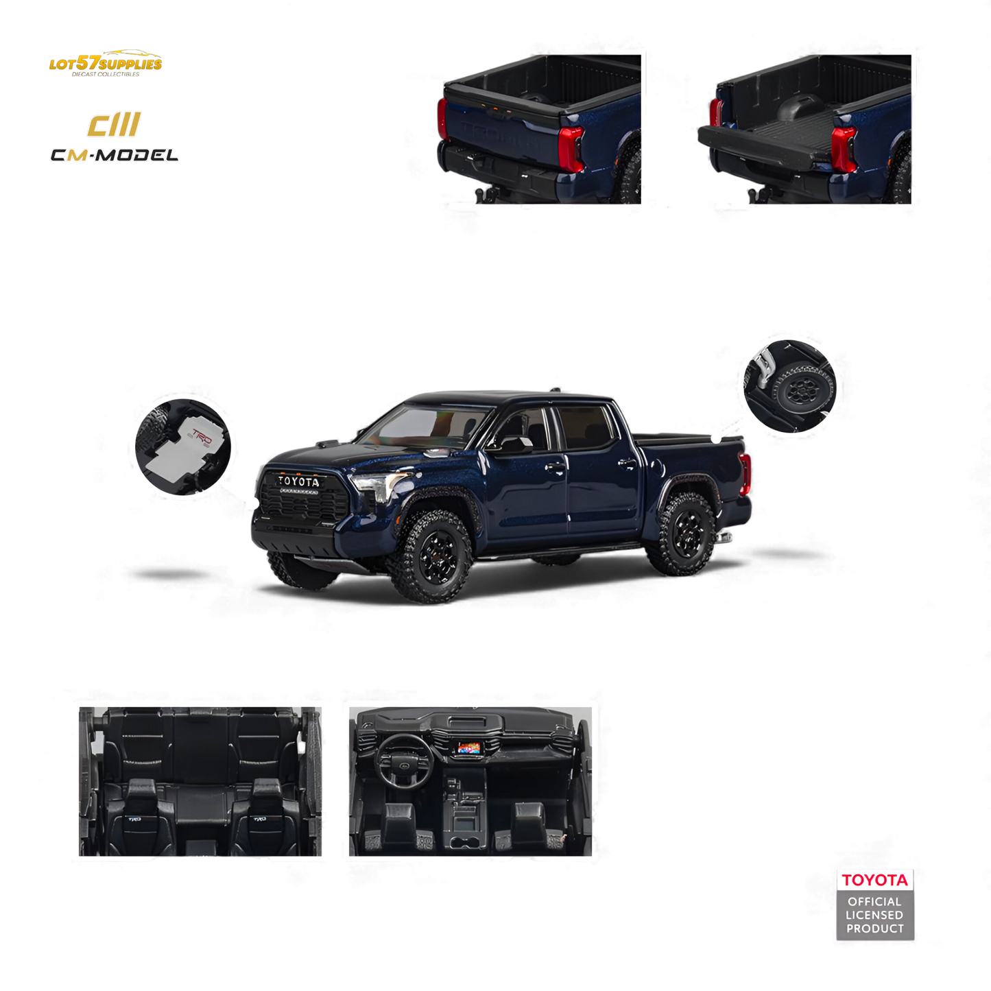 Metallic blue Toyota Tundra diecast model by Lot57Supplies, 1:64 scale, with detailed exterior and realistic design.