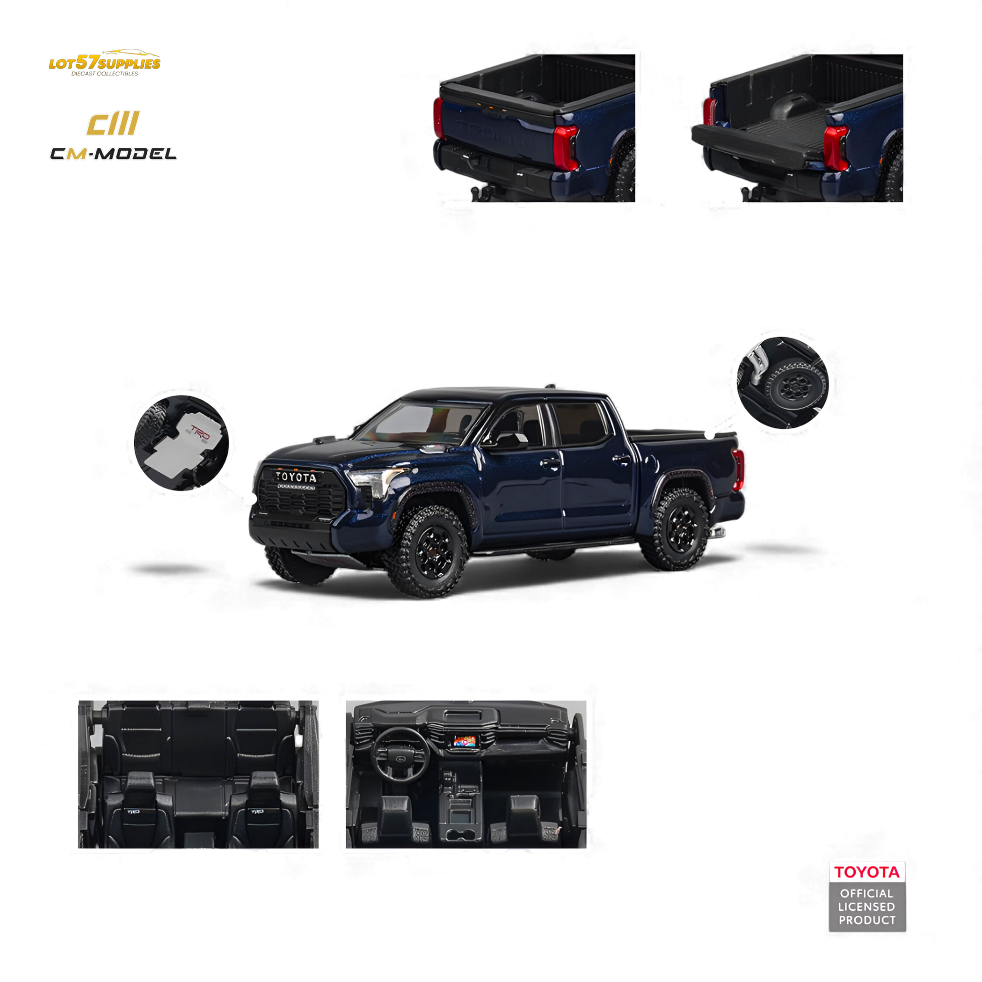 Metallic blue Toyota Tundra diecast model by Lot57Supplies, 1:64 scale, with detailed exterior and realistic design.