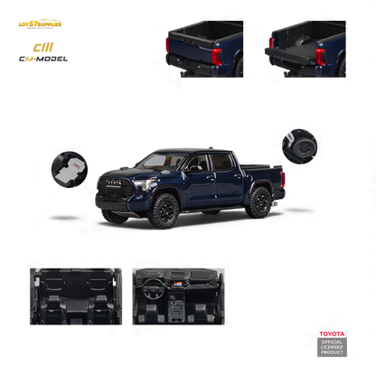 Metallic blue Toyota Tundra diecast model by Lot57Supplies, 1:64 scale, with detailed exterior and realistic design.