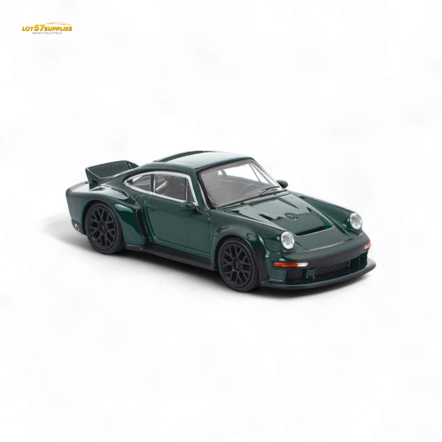 Green Porsche PopRace Singer DLS Turbo 1:64 diecast model car, detailed miniature vehicle for collectors and enthusiasts
