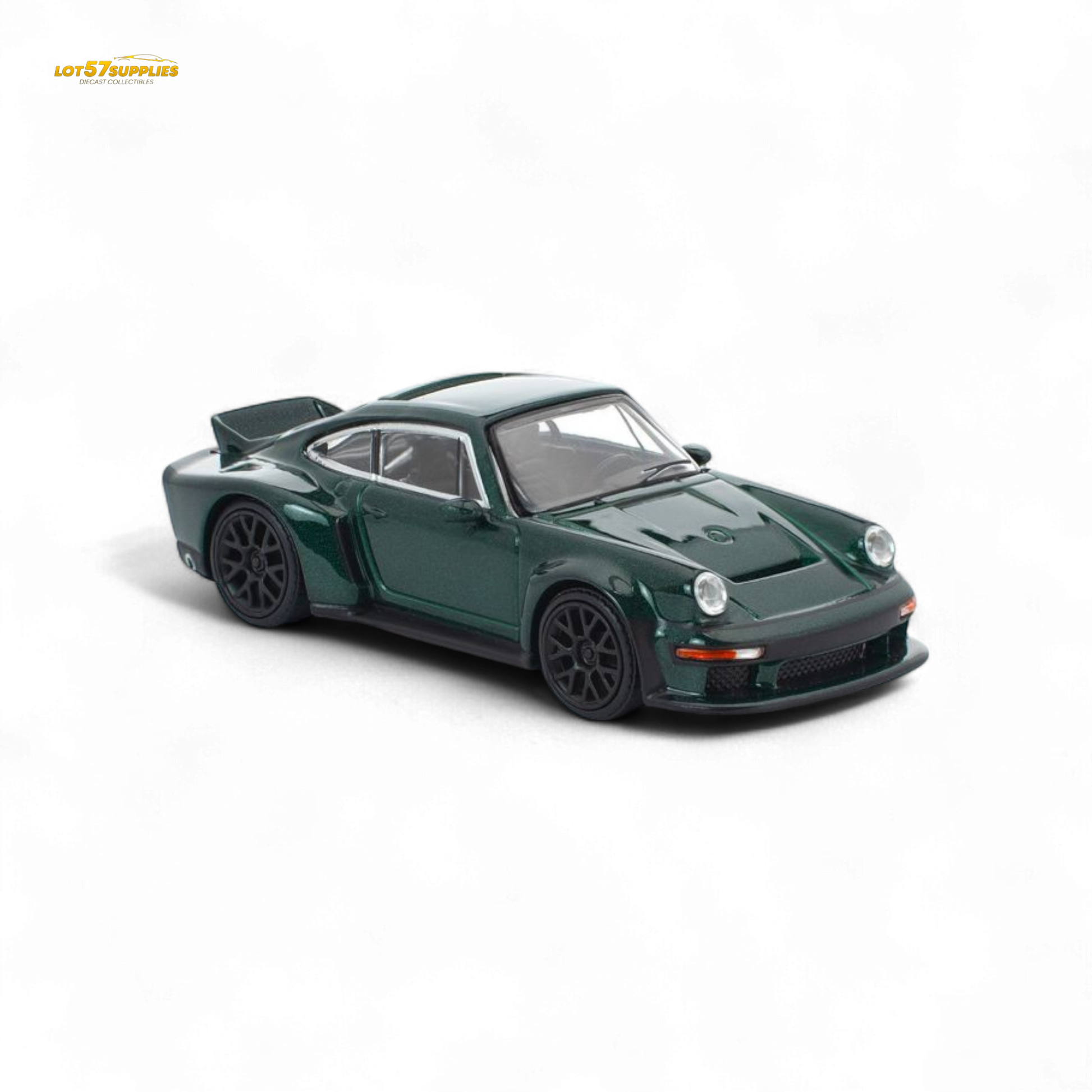 Green Porsche PopRace Singer DLS Turbo 1:64 diecast model car, detailed miniature vehicle for collectors and enthusiasts