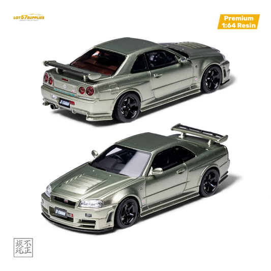 Diecast Nissan Skyline GT-R R34 Z-TUNE in Millennium Jade, 1:64 scale, detailed model from Lot57Supplies Diecast Shop.