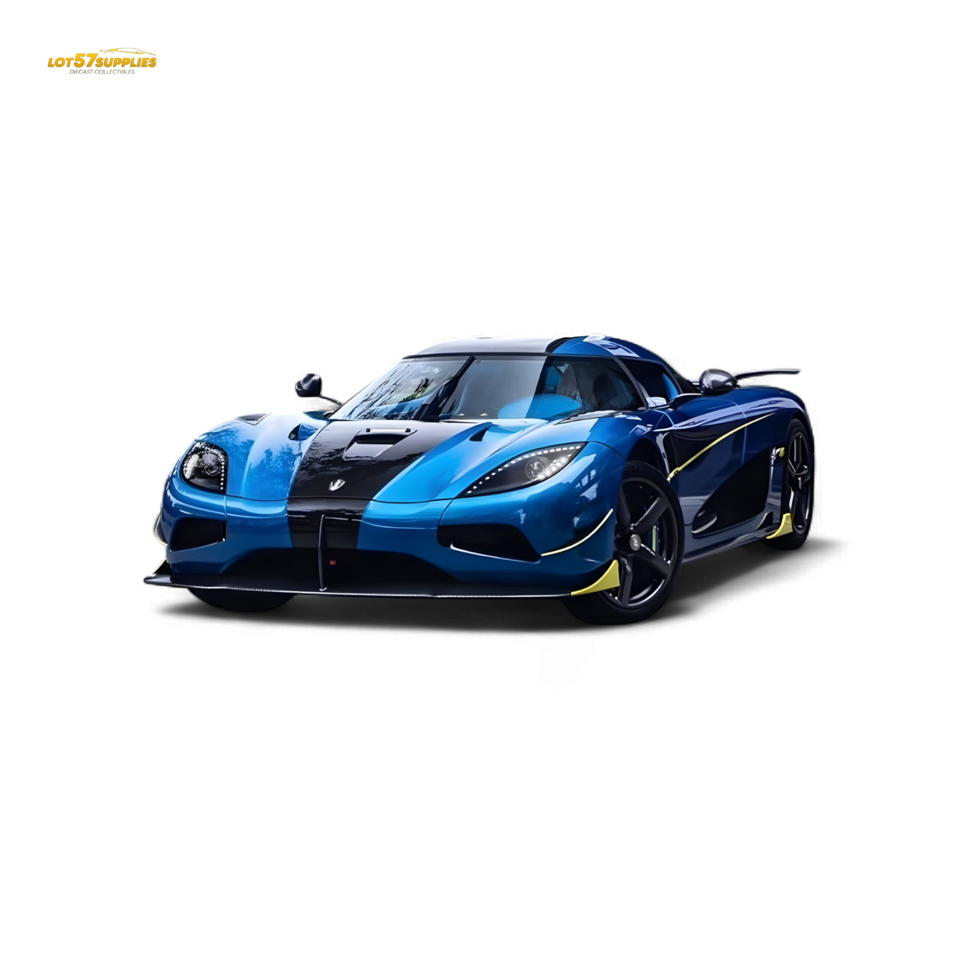 Blue Lot57Supplies Diecast Shop Agera RS 1:64 scale model car, detailed miniature replica of the high-performance vehicle.