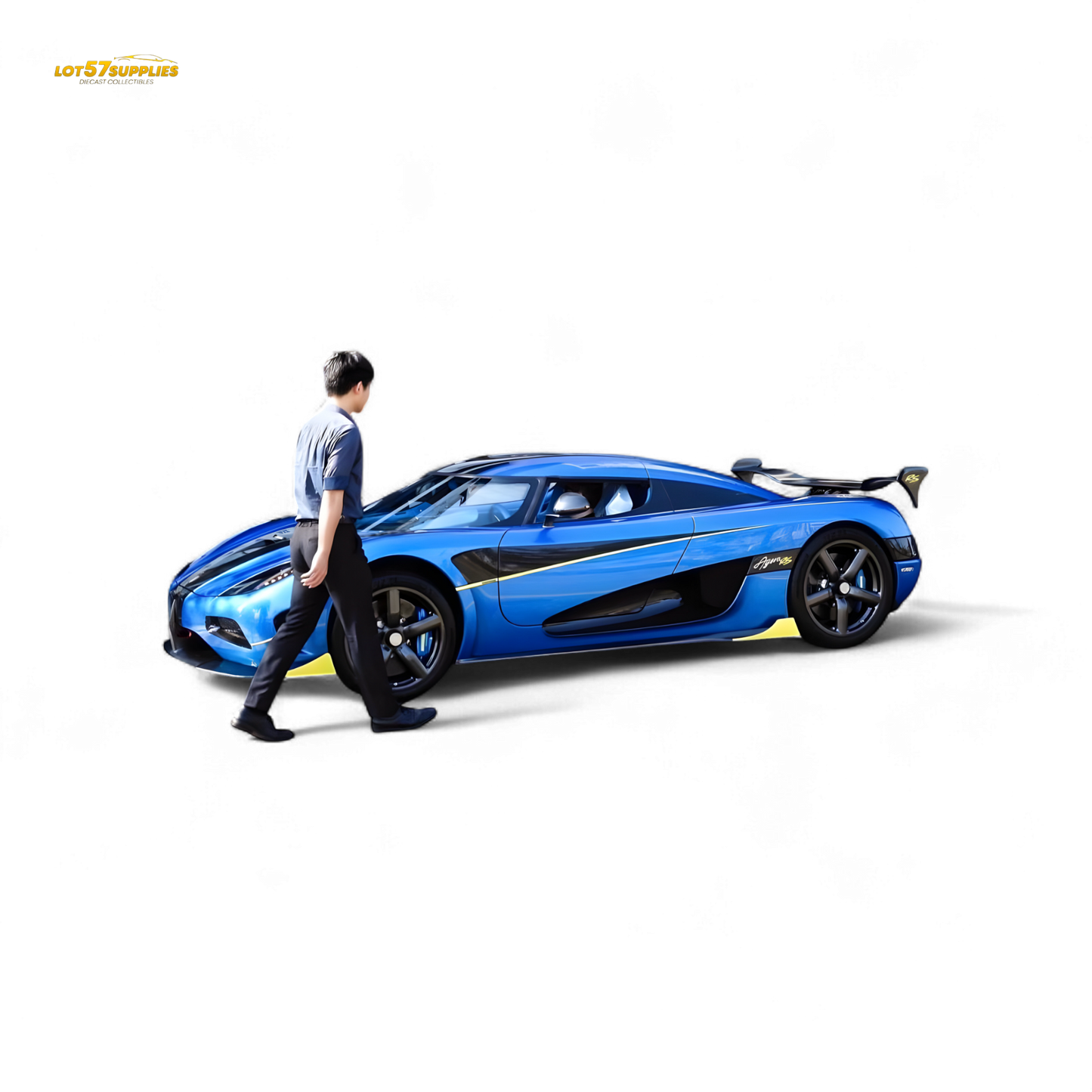 Blue Lot57Supplies Diecast Agera RS 1:64 scale model car, detailed miniature replica of the Agera RS sports car.