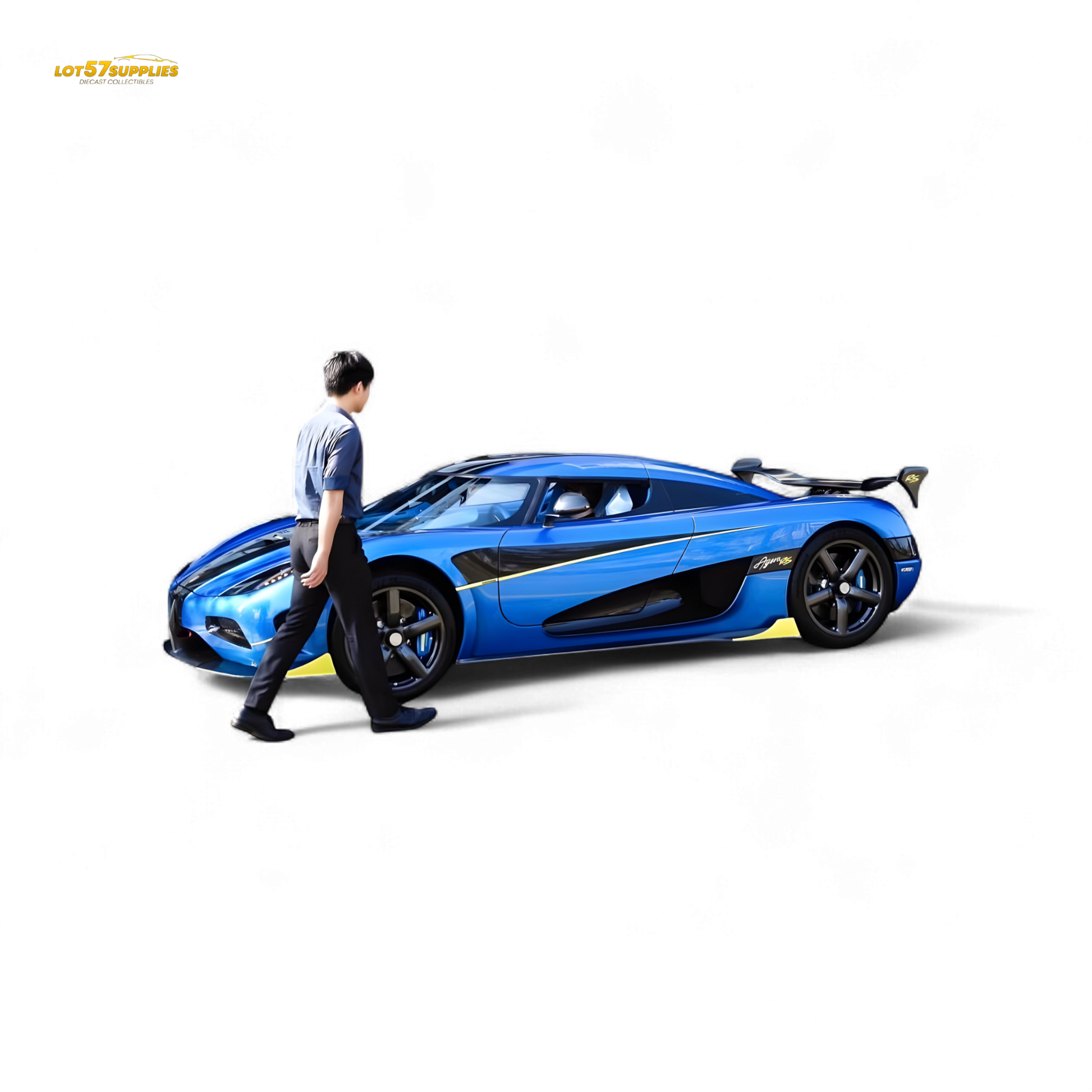 Blue Lot57Supplies Diecast Agera RS 1:64 scale model car, detailed miniature replica of the Agera RS sports car.