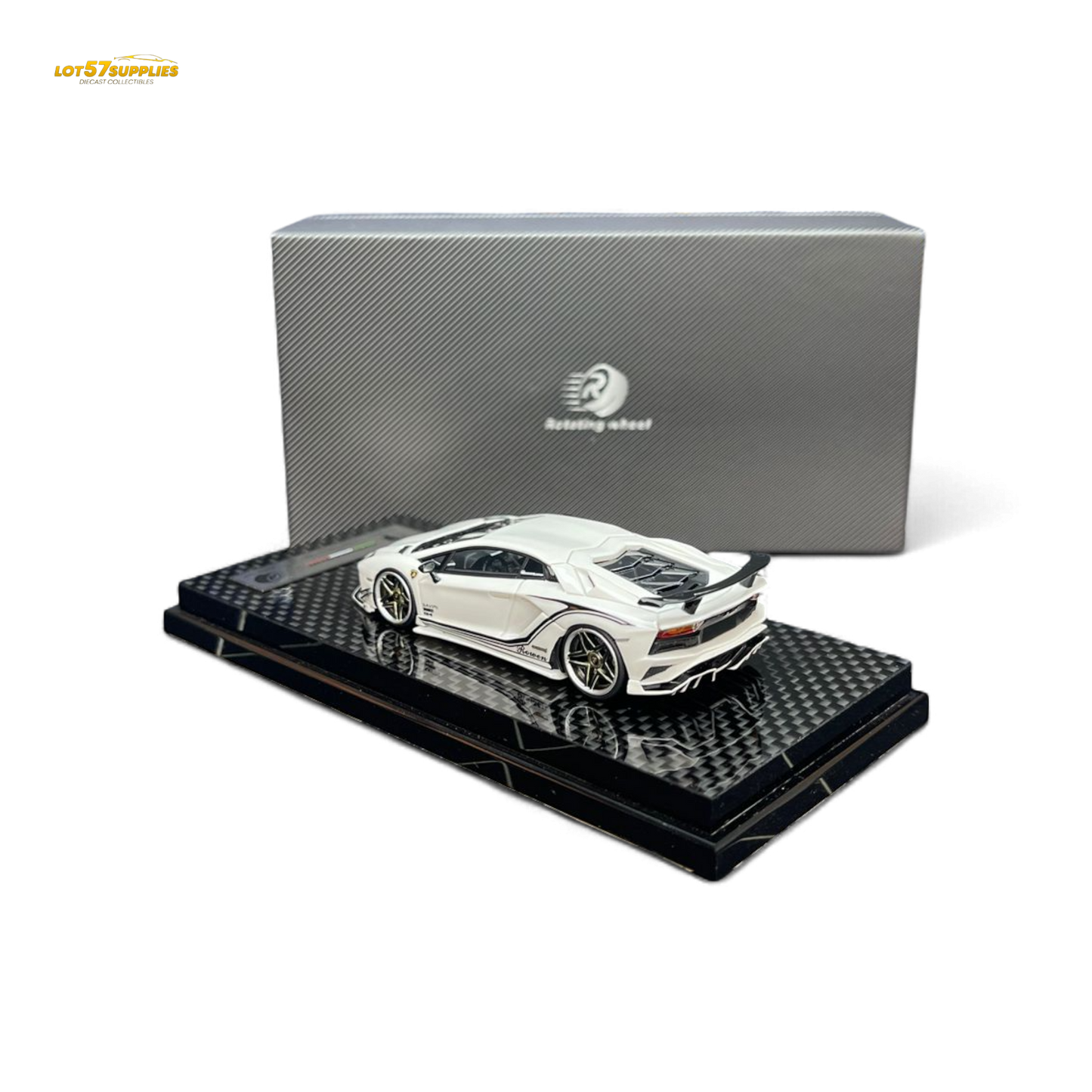 Pearl white Lamborghini Aventador S 1:64 diecast wheel rotating model, detailed miniature car from Lot57Supplies Diecast Shop
