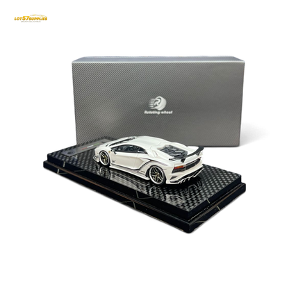 Pearl white Lamborghini Aventador S 1:64 diecast wheel rotating model, detailed miniature car from Lot57Supplies Diecast Shop