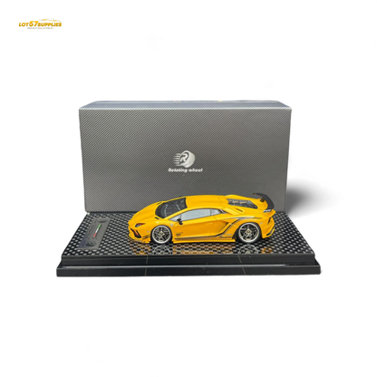 Pearl yellow Lamborghini Aventador S diecast wheel rotating model in 1:64 scale from Lot57Supplies Diecast Shop.
