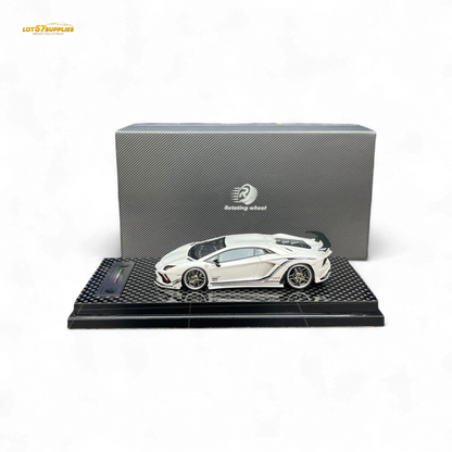 Pearl white Lamborghini Aventador S 1:64 diecast wheel rotating model by Lot57Supplies Diecast Shop, detailed and realistic.