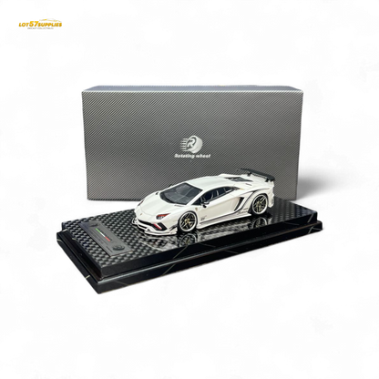Pearl white Lamborghini Aventador S 1:64 diecast wheel rotating model by Lot57Supplies Diecast Shop, detailed miniature vehicle.
