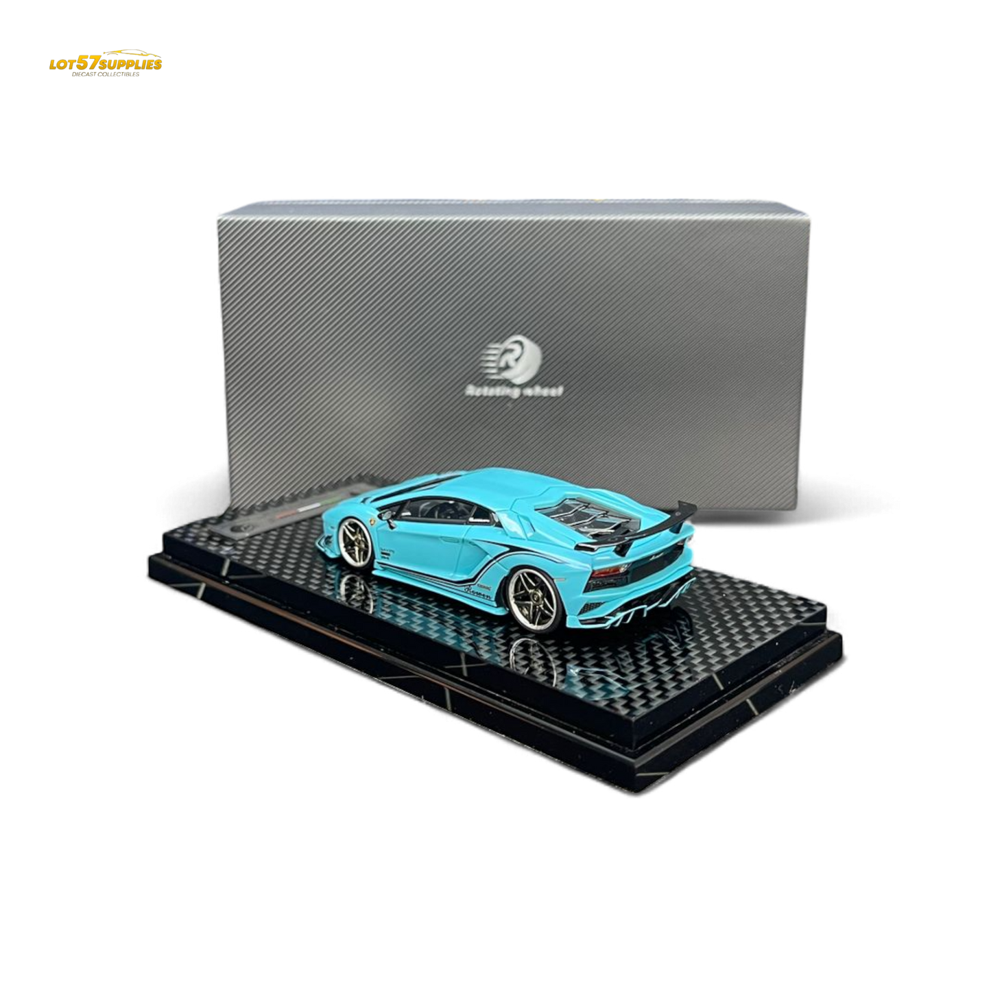 Rotating Wheel Lamborghini Aventador S Pearl Blue 1:64 - Evergreen Kings