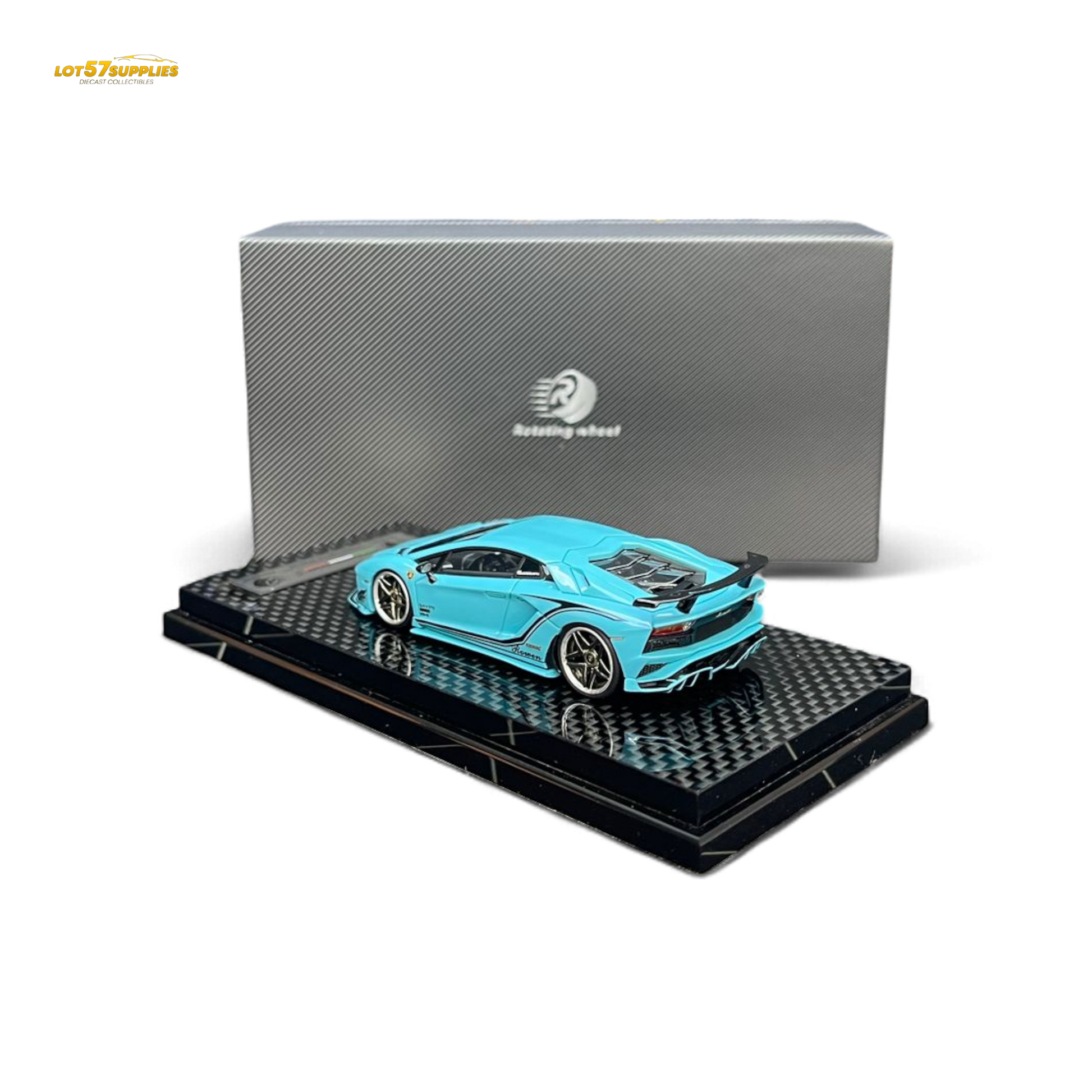 Rotating Wheel Lamborghini Aventador S Pearl Blue 1:64 - Evergreen Kings