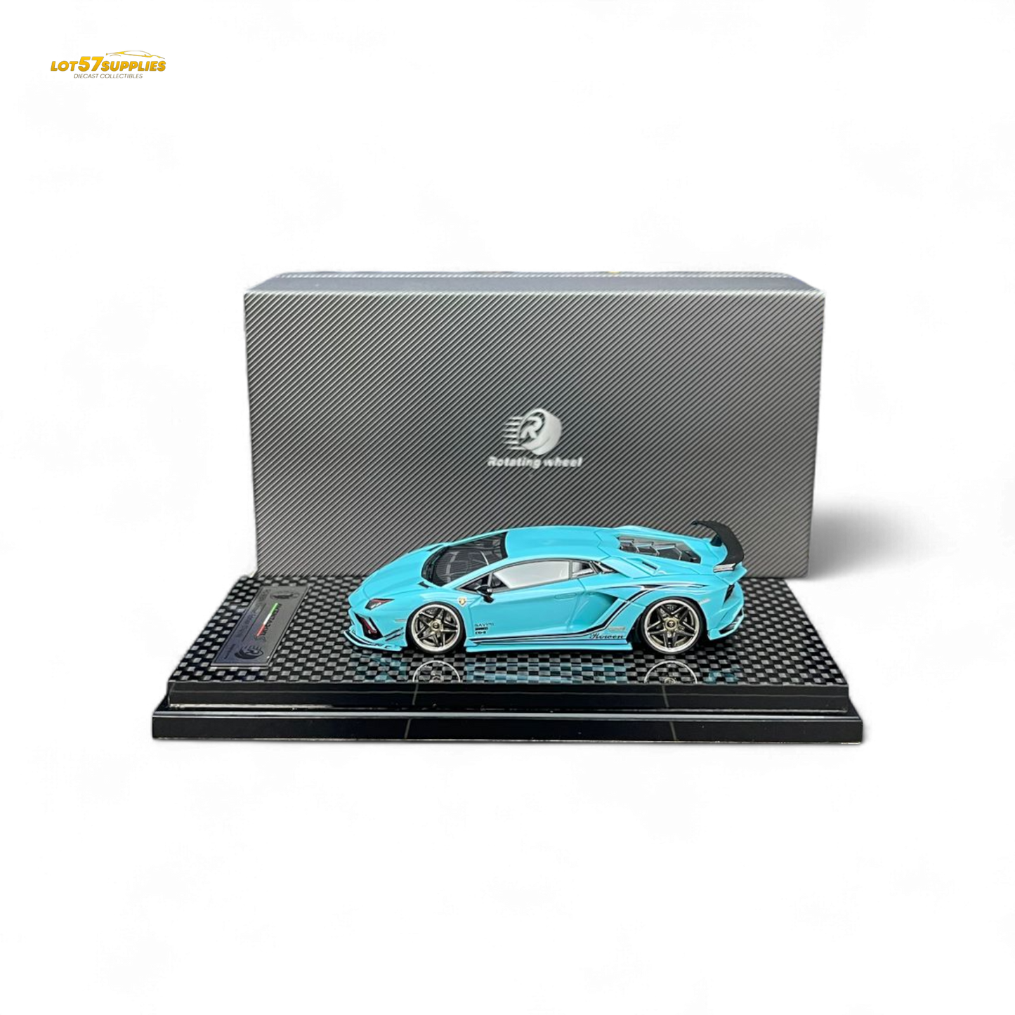 Rotating Wheel Lamborghini Aventador S Pearl Blue 1:64 - Evergreen Kings