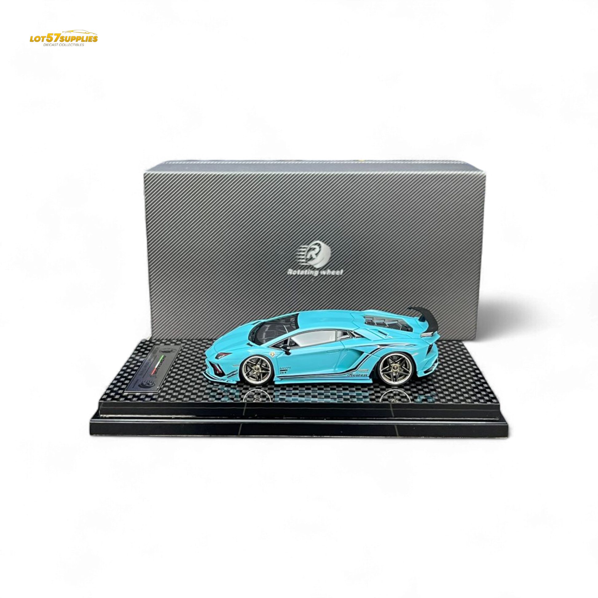 Rotating Wheel Lamborghini Aventador S Pearl Blue 1:64 - Evergreen Kings