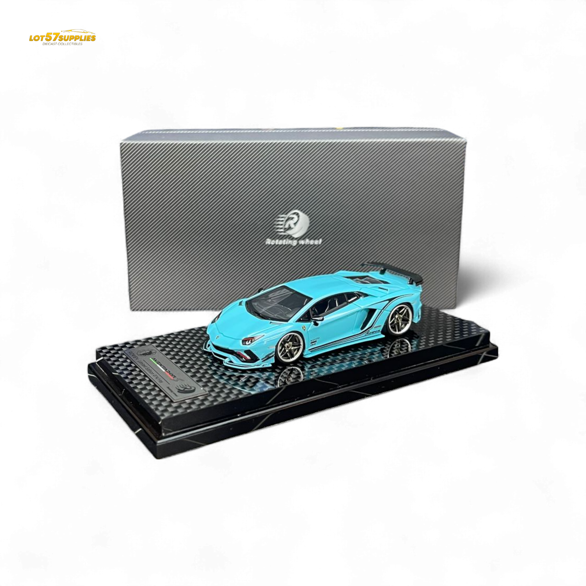 Rotating Wheel Lamborghini Aventador S Pearl Blue 1:64 - Evergreen Kings