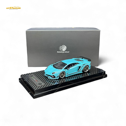 Rotating Wheel Lamborghini Aventador S Pearl Blue 1:64 - Evergreen Kings