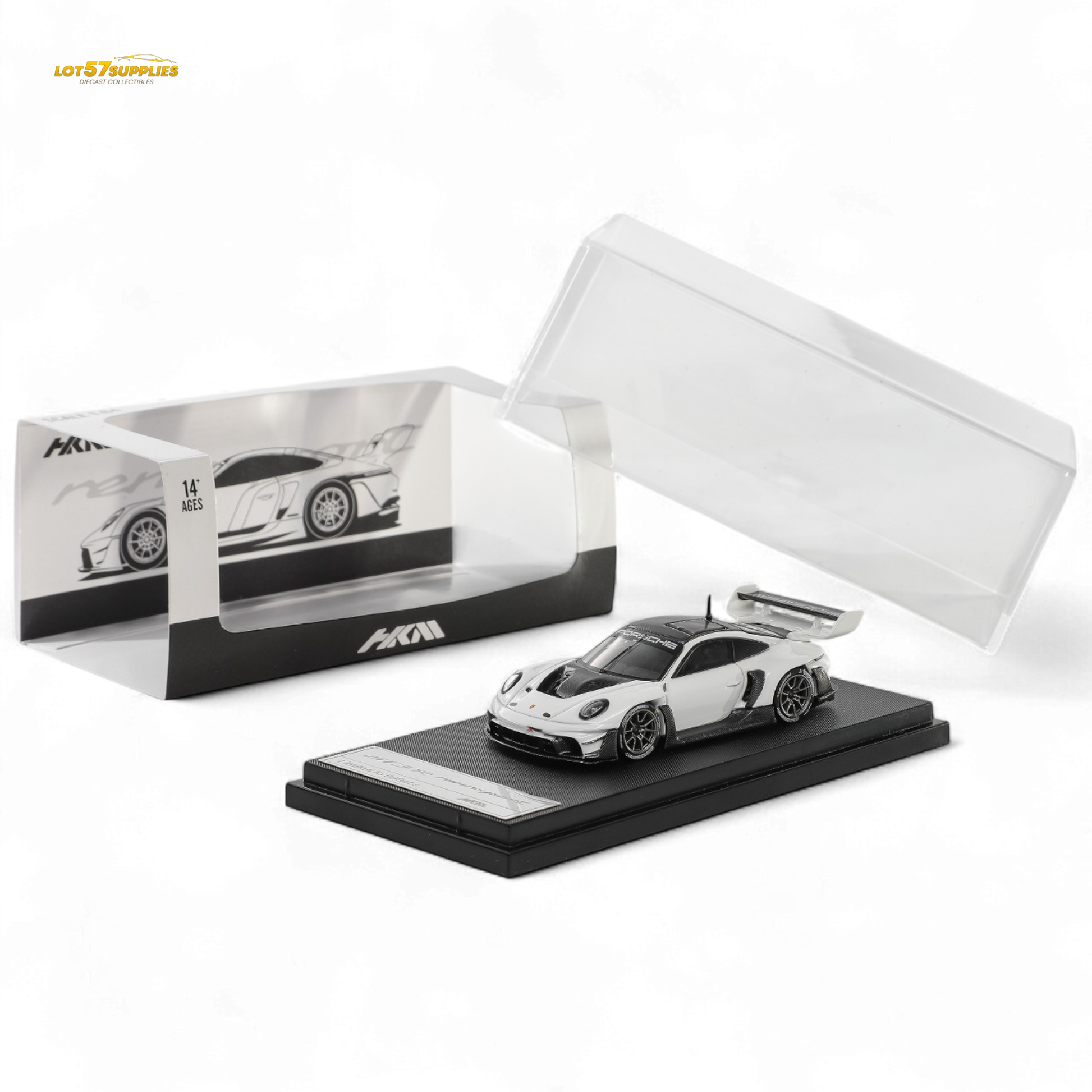HKM Porsche 911 GT3 R Rennsport White Carbon Hood 1:64 - Evergreen Kings
