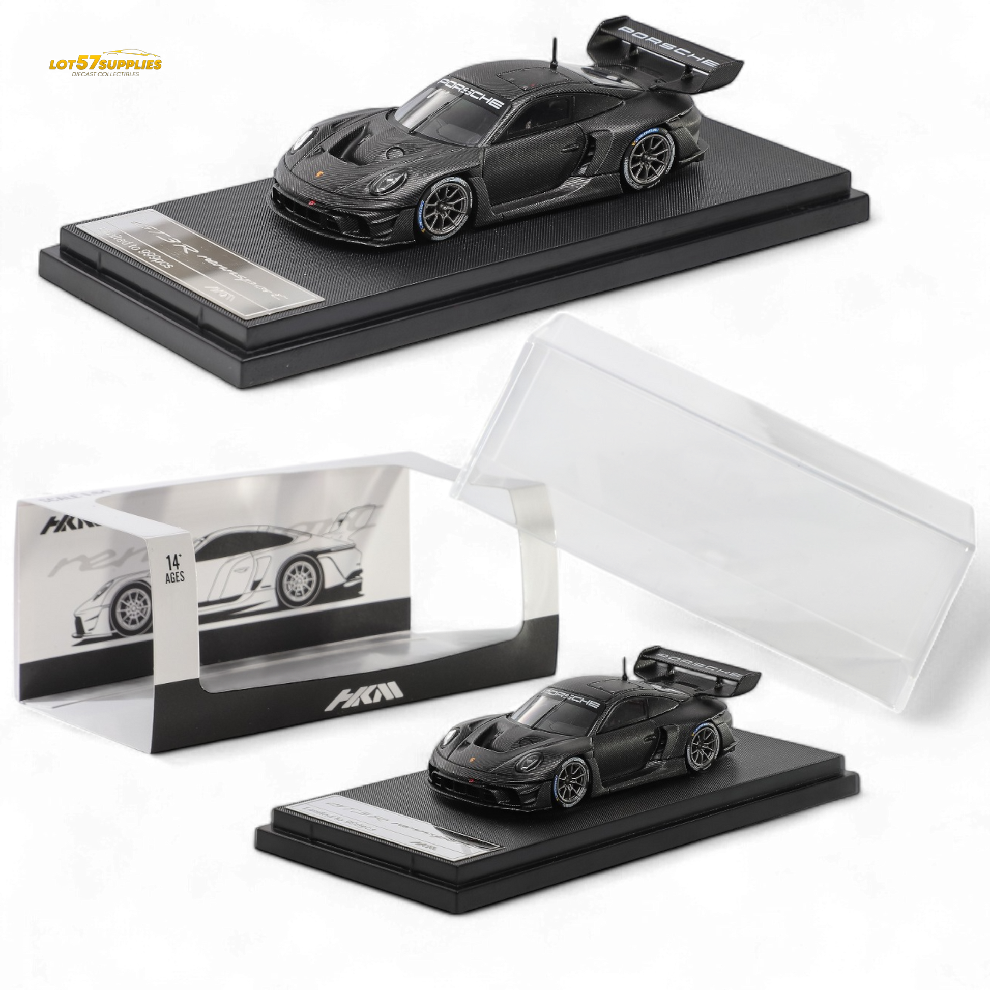 HKM Porsche 911 GT3 R Rennsport Full Carbon Black 1:64 - Evergreen Kings