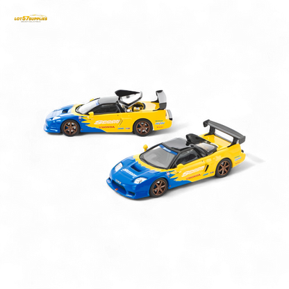 Honda Poprace Spoon NSX-R GT diecast car in 1:64 scale with Spoon livery, featuring detailed design and vibrant colors.