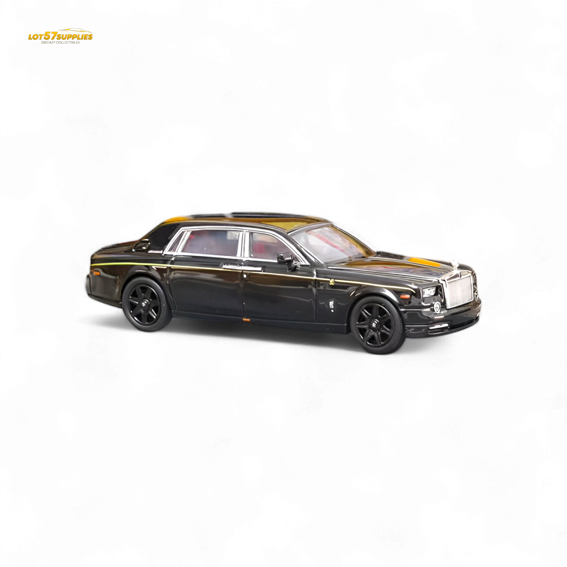 Black Rolls-Royce Phantom VII diecast model in 1:64 scale from Street Weapon, detailed and accurate for collectors.