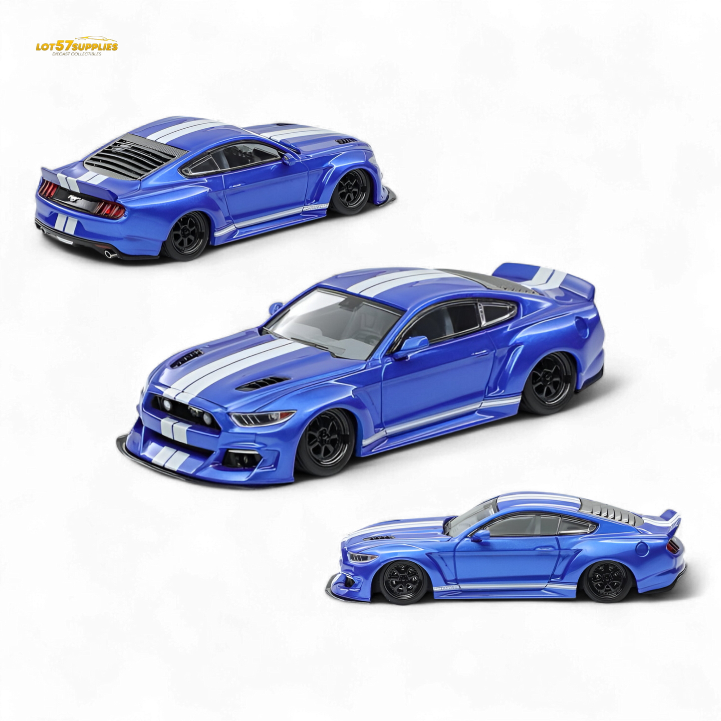 Pre-order Liberty 64 Mustang widebody diecast kit by Lot57Supplies, detailed Ford 1:64 scale model with widebody features.