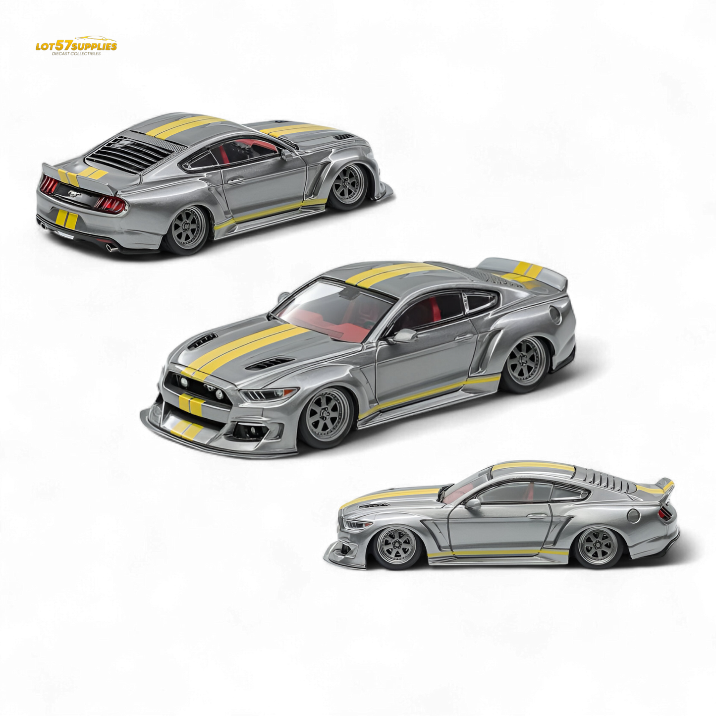 Detailed image of a 1:64 scale Ford Liberty 64 Mustang Widebody Kit diecast model by Lot57Supplies Diecast Shop.