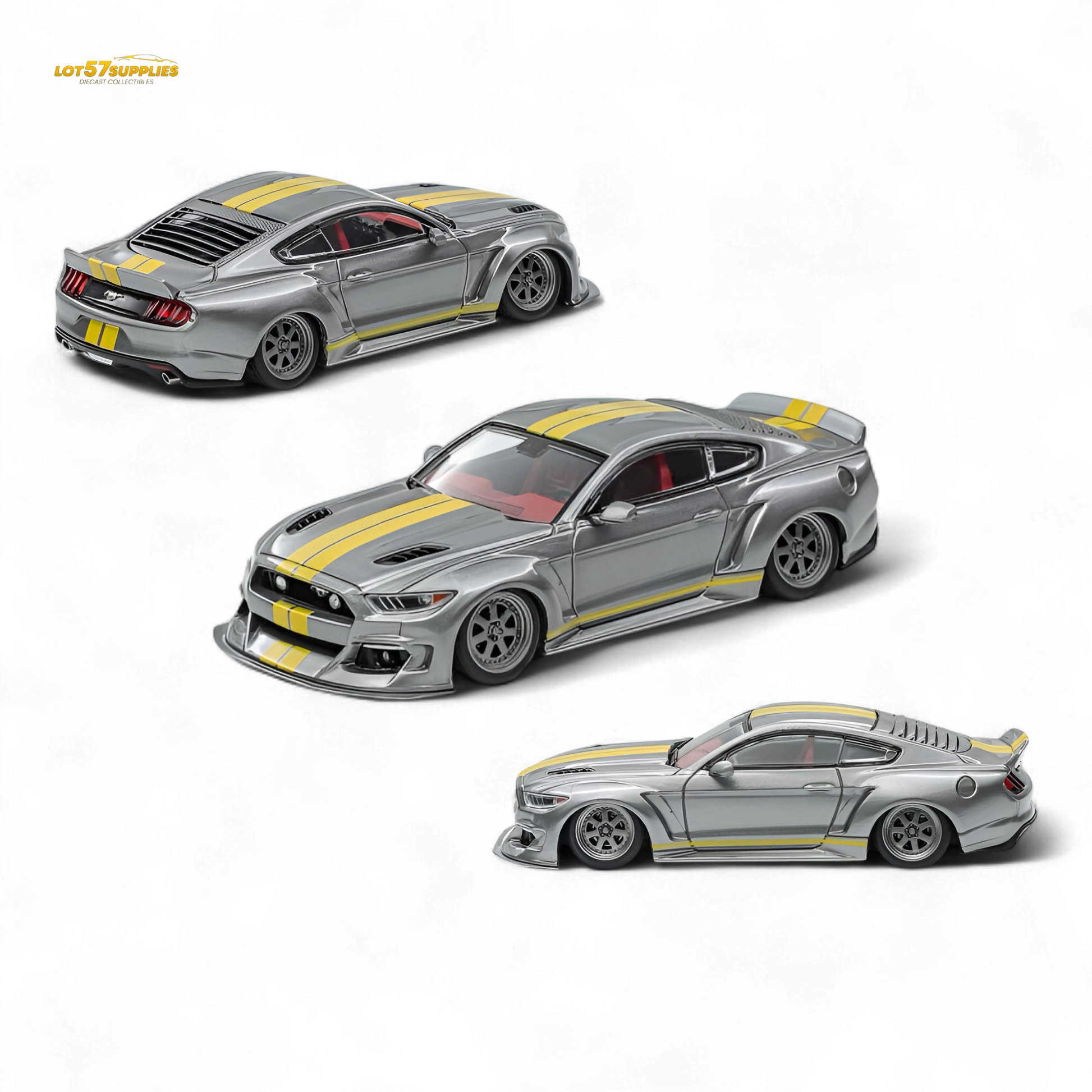 Detailed image of a 1:64 scale Ford Liberty 64 Mustang Widebody Kit diecast model by Lot57Supplies Diecast Shop.