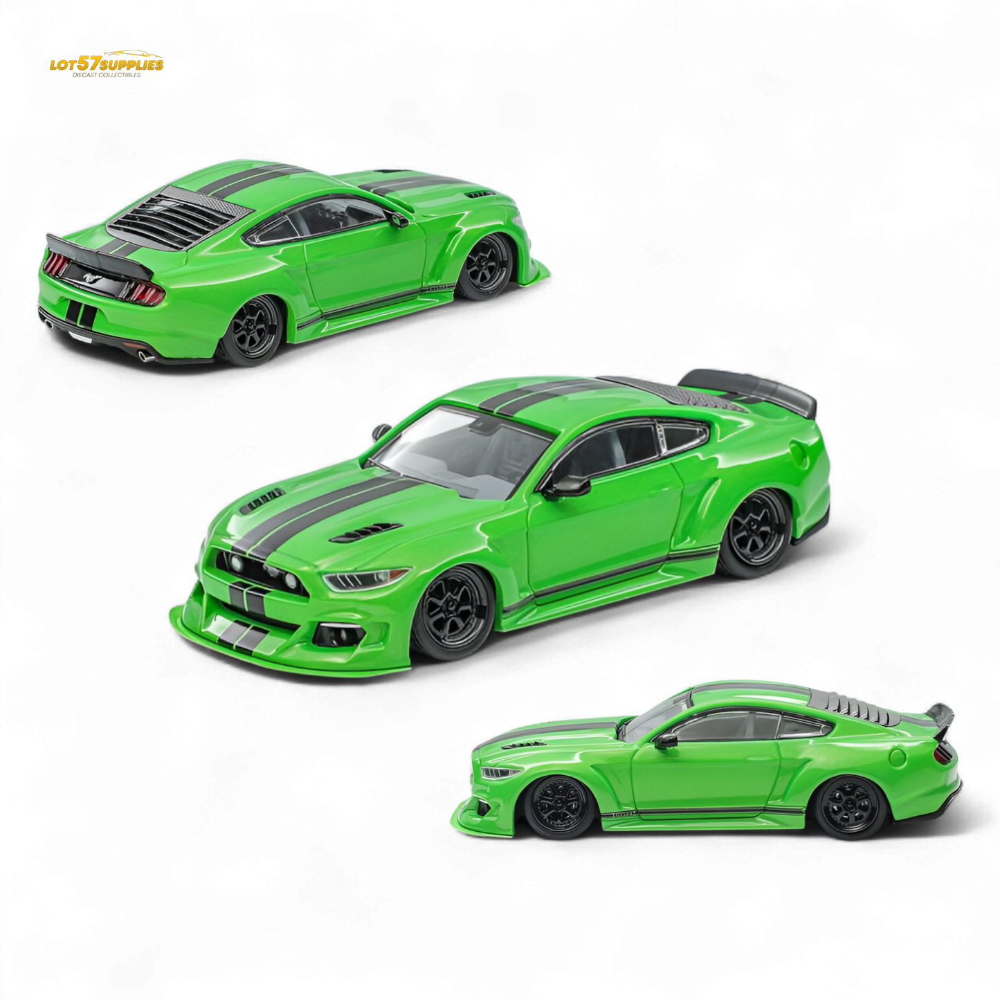 Pre-order Liberty 64 Mustang diecast with widebody kit in 1:64 scale, featuring detailed Ford model by Lot57Supplies Diecast Shop