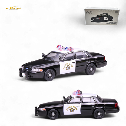 1:64 scale Ford Crown Victoria California Highway Patrol diecast model by Lot57Supplies Diecast Shop, detailed police vehicle replica.