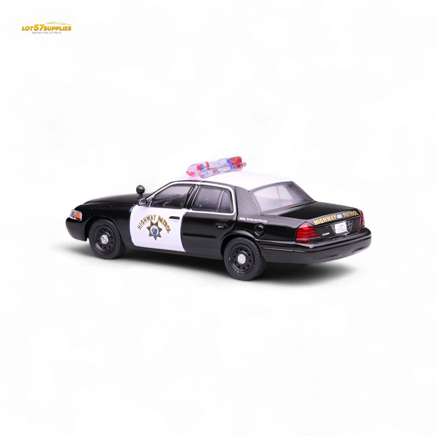 1:64 scale Ford Crown Victoria California Highway Patrol diecast model by Lot57Supplies Diecast Shop, detailed police car replica.